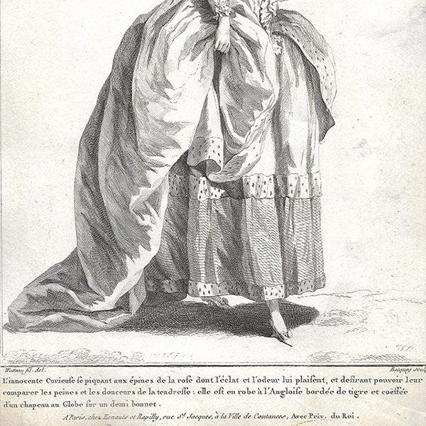 Gallerie des Modes et Costumes Français, 1778-1787, gravure n° zz 271, L'innocente Curieuse par Watteau (1784)