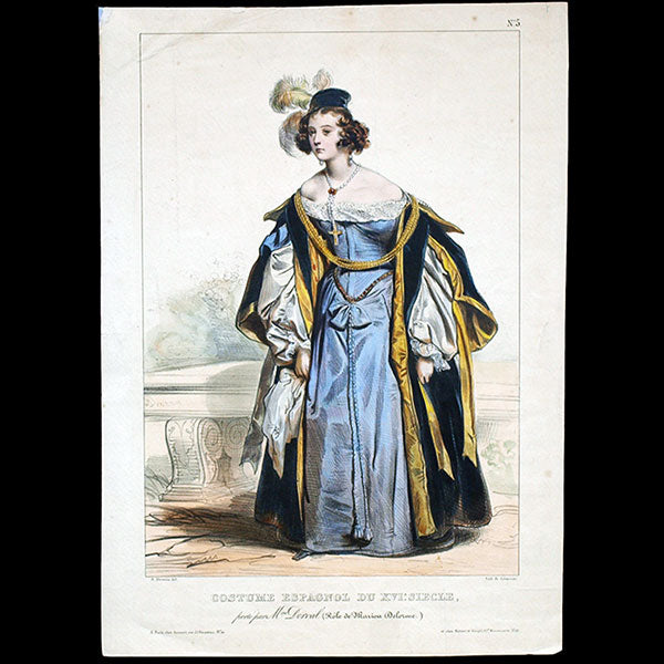 Achile Deveria - Costumes Historiques de Ville ou de Théâtre, Planche n°5, Costume espagnol du XVIème siècle (1831)