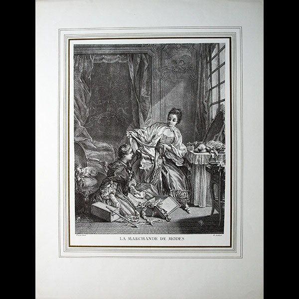 La Marchande de Modes, gravure de René Gaillard d'après François Boucher, reproduction du XXème siècle