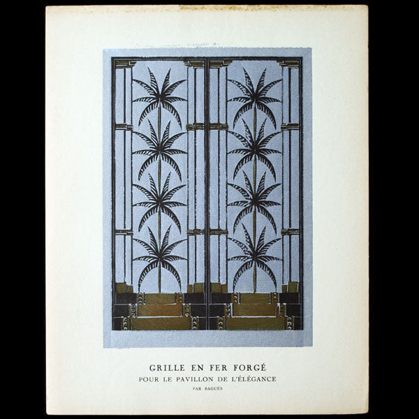 Grille en fer forgé pour le pavillon de l'élégance par Baguès, planche de la Gazette du Bon Ton (1925)