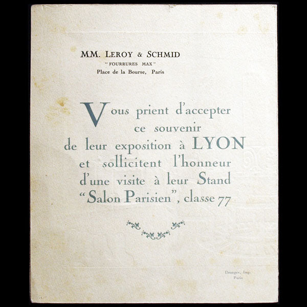 Souvenir de l'exposition à Lyon des Fourrures Max, place de la Bourse à Paris (1914)