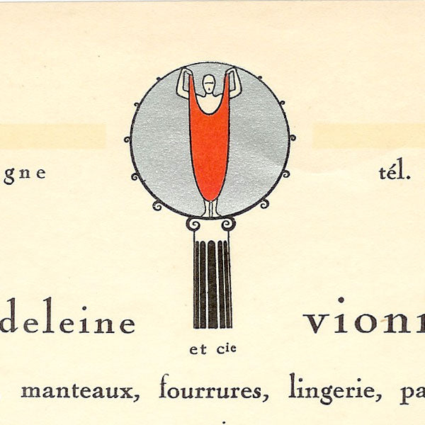 Vionnet - Papier à en-tête 50 avenue Montaigne à Paris (circa 1923)