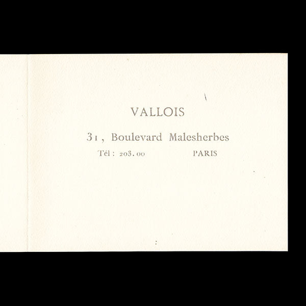 Louis Sue - Carte de la maison Vallois, 31, boulevard malesherbes à Paris (circa 1910)