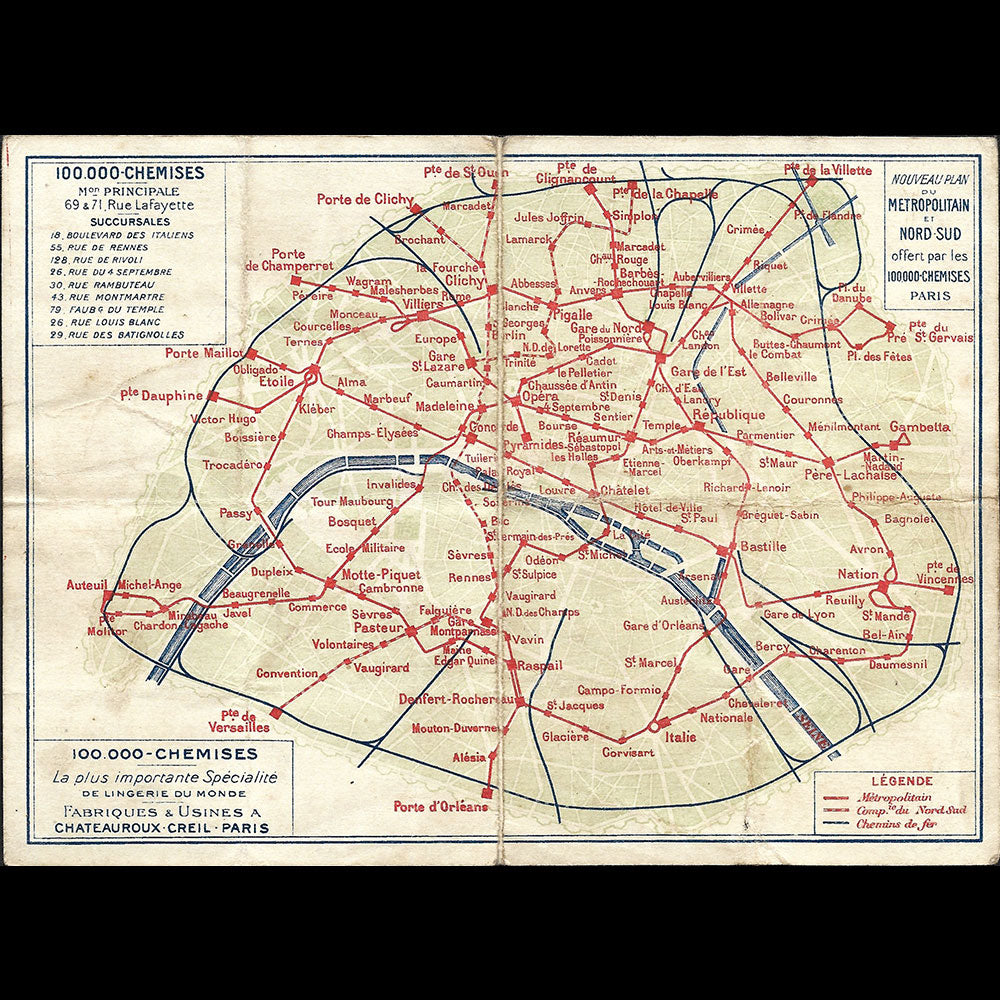 100 000 Chemises - Carte du chemisier, rue Lafayette à Paris (1912)