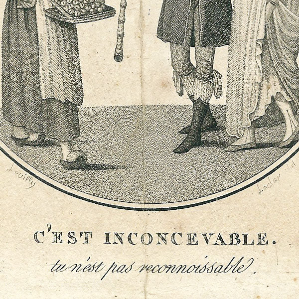 Incroyables et Merveilleuses - C'est inconcevable, tu n'est pas reconnaissable, gravure de Levilly (circa 1797)