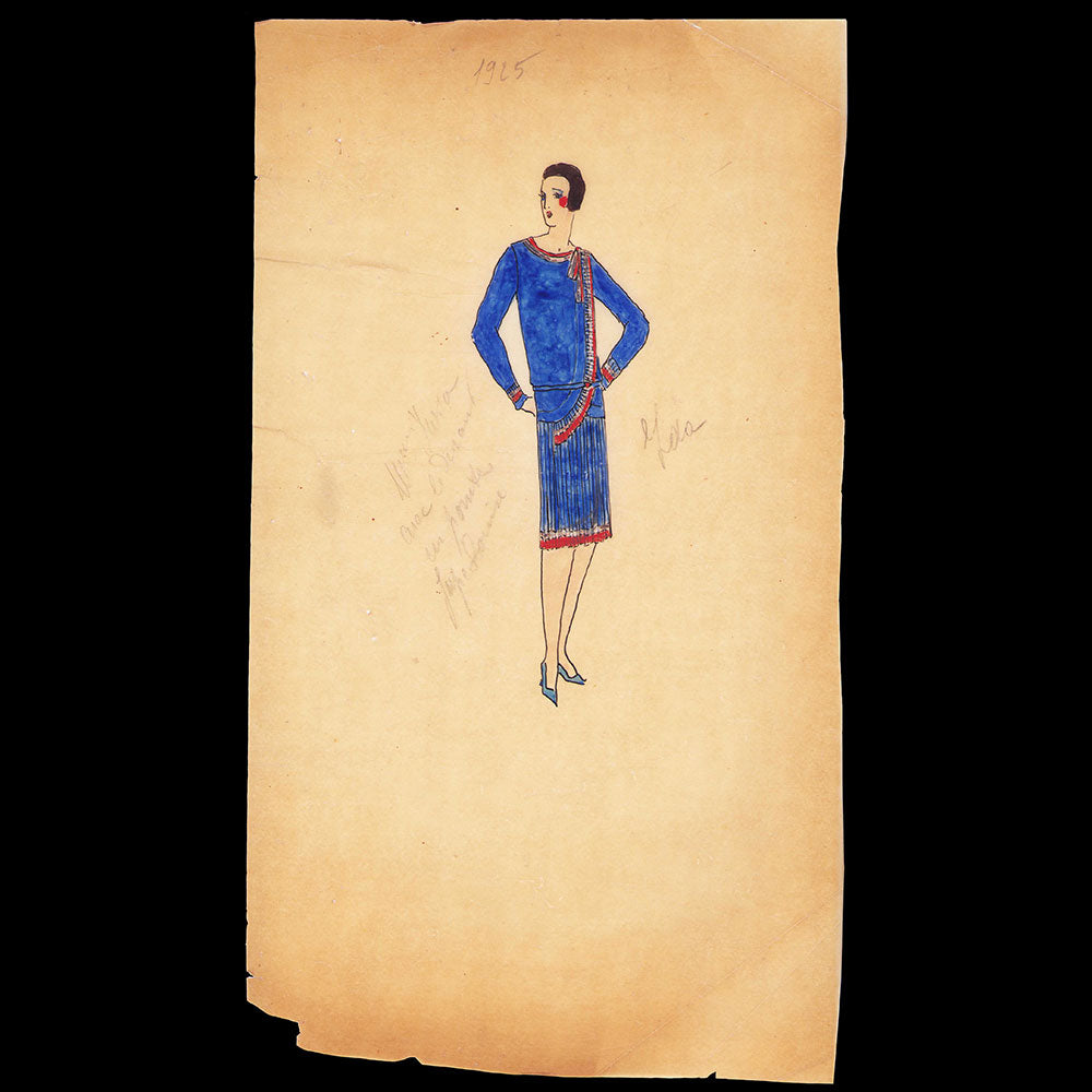 Fashion drawing of evening dress from a Paris Couture House (c. 1925-1930)