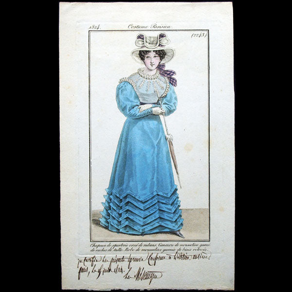Costume Parisien, Journal des dames et des modes, planche 2243 annotée par la Mésangère (15 juin 1824)