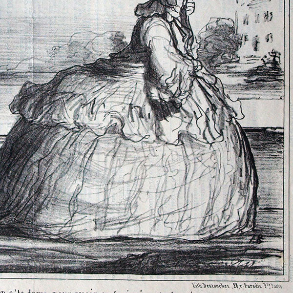 Daumier - Actualités, planche n°422, caricature de la mode des crinolines (1857)