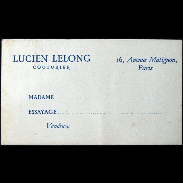 Carte d'essayage de la maison Lucien Lelong