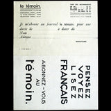 Paul Iribe - Lettre à l'en-tête du Témoin et bulletin d'abonnement (circa 1933)
