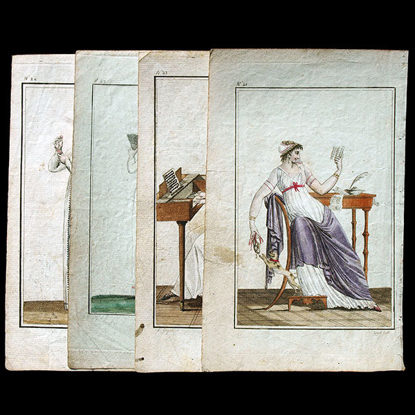 La Correspondance des Dames, ou Journal des Modes et des Spectacles de Paris, réunion des planches n°21, 23, 24 et 29 (an 7 / 1799)