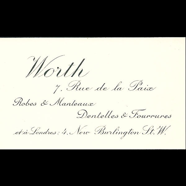 Worth - Carte de la maison Worth, 7 rue de la Paix à Paris (circa 1910s)