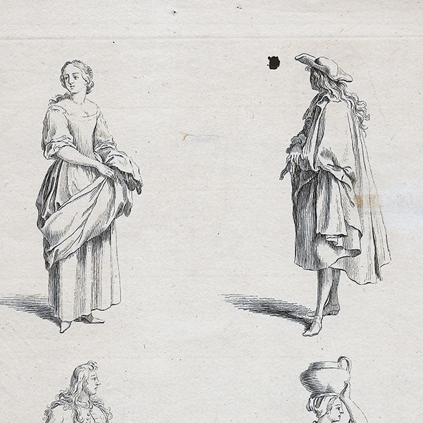 Divers costumes français du règne de Louis XIV d'après Sebastien Leclerc, copie inversée du XVIIIème siècle)