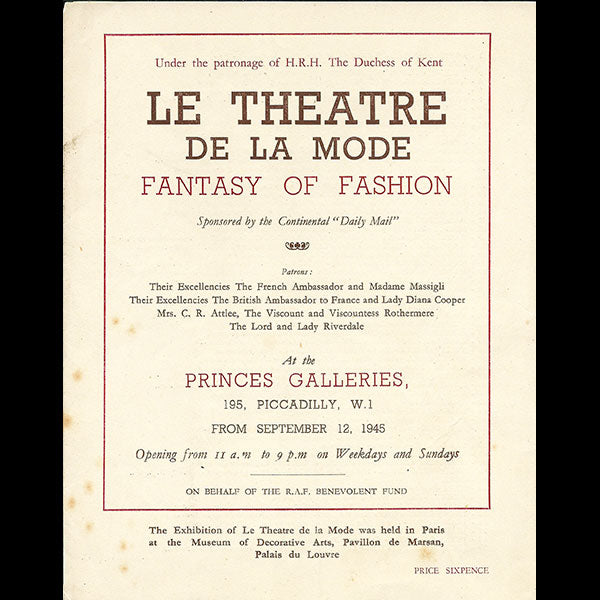 Le Théâtre de la Mode, Fantasy of Fashion - Programme de l'exposition de Londres (1945)