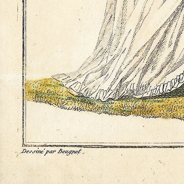Elégante et élégant du directoire, gravure de mode d'après Jean Beugnet (circa 1796)