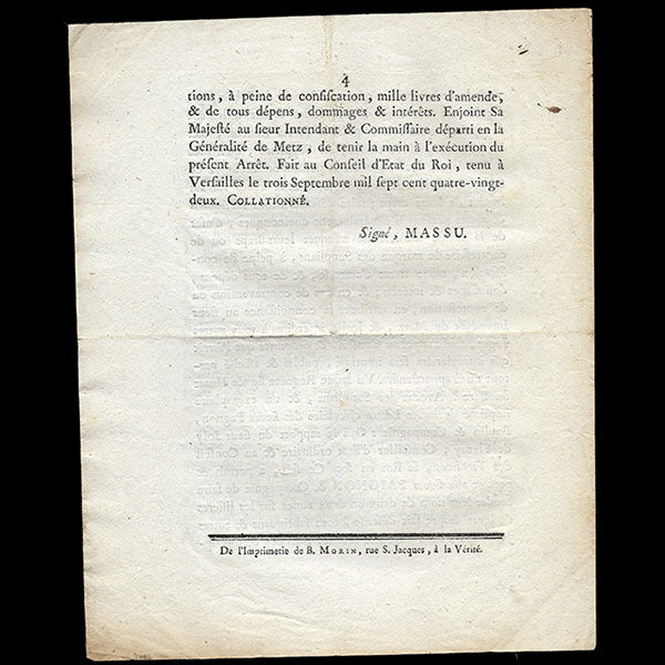 Arrêt du Conseil d'Etat sur la broderie du nom des fabricants d'étoffes Paignon & Compagnie sur leurs étoffes (1782)