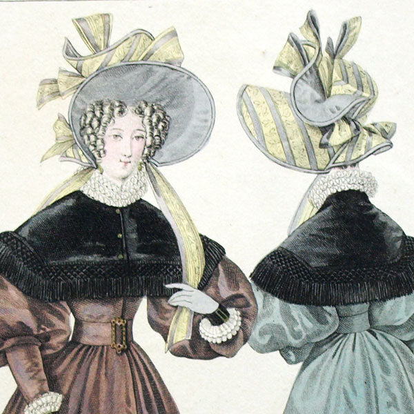 Costume Parisien, Journal des dames et des modes, épreuve de la planche 2744 annotée par la Mésangère (19 novembre 1829)