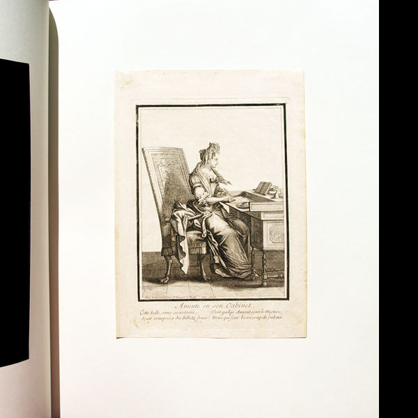 Aminte en son cabinet, gravure de Bonnart (circa 1680-1690)