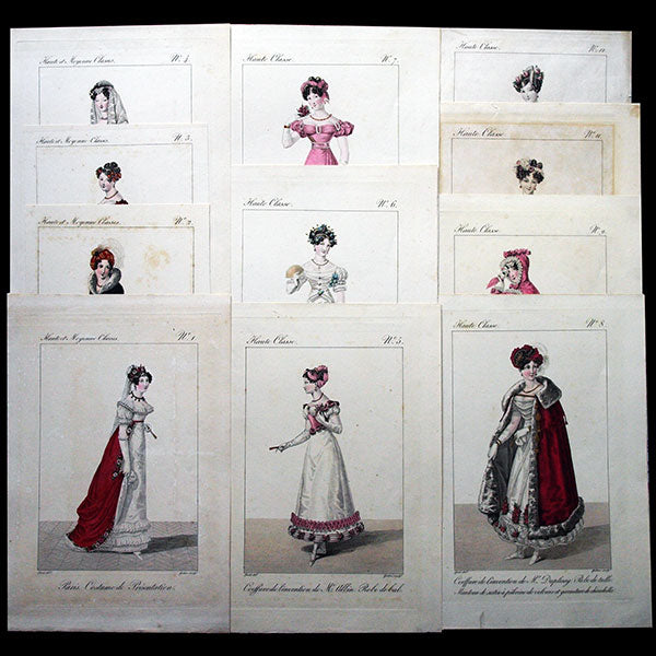 Elégantes de Haute et Moyenne Classes - Réunion de 12 planches par Louis-Marie Lanté (1817)