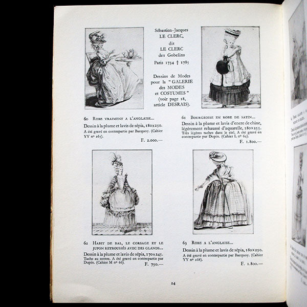 Dessins de Desrais et Leclerc pour la Gallerie des Modes et Costumes Français, catalogue de Prouté (1967)