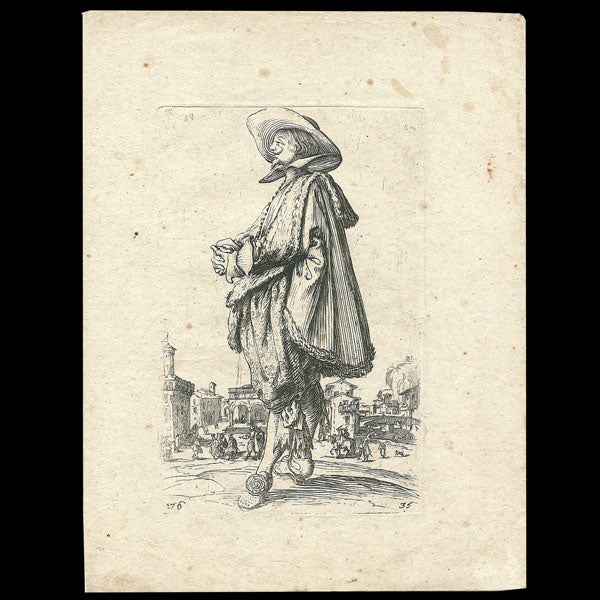 Jacques Callot - Le Gentilhomme aux mains jointes, figure masculine de La Noblesse Lorraine, copie inversée du XVIIème siècle