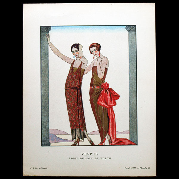 Gazette du Bon Ton - Vesper, robes du soir de Worth, planche de George Barbier (n°8, 1922)