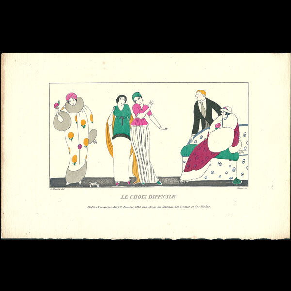 Le Choix Difficile, planche de Charles Martin pour le Journal des Dames et des Modes, Costumes Parisiens (1913)