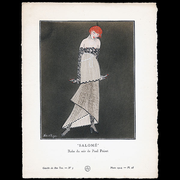 Gazette du Bon Ton - Salomé, robe du soir de Paul Poiret, planche de Simone Puget (n°3, 1914)