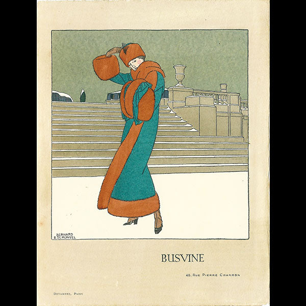 Planche publicitaire du tailleur Busvine rue Pierre Charron, par Boutet de Monvel (circa 1910)