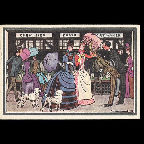David - Carte du chemisier - shirtmaker, 32 avenue de l'Opéra à Paris illustrée par Pierre Brissaud (circa 1925)