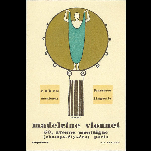 Vionnet - Carte de la maison, 50 avenue Montaigne à Paris (circa 1924)