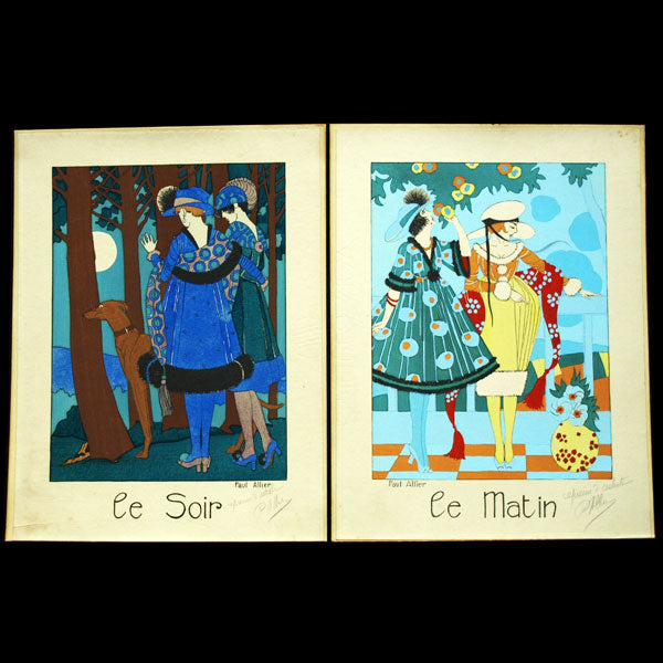 Le Soir et le Matin, paire d'épreuves d'artiste au pochoir de Paul Allier (circa 1925)
