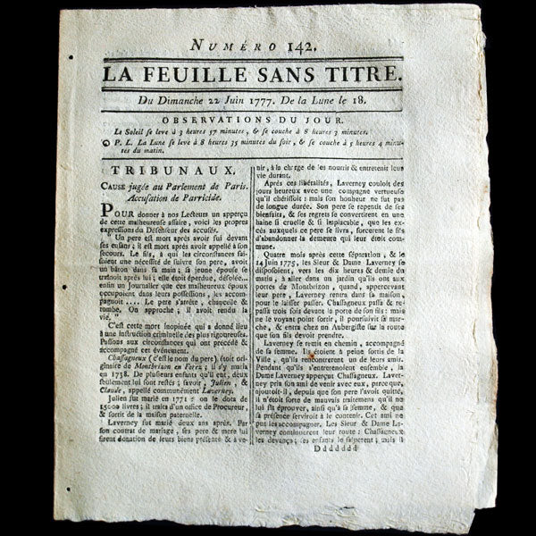 La feuille sans titre, coiffure à l'aigrette parasol, 22 juin 1777