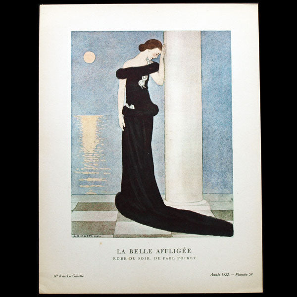 Gazette du Bon Ton - La Belle Affligée, robe du soir de Paul Poiret, planche d'André Marty (n°8, 1922)