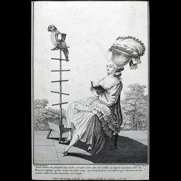 Gallerie des Modes et Costumes Français, gravure n° K 56, Jeune Dame en peignoir
