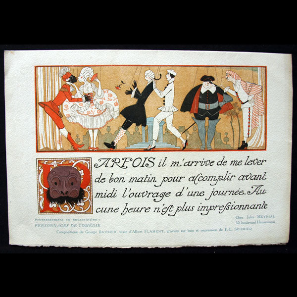 Barbier - Publication announcement for  "Personnages de Comedie"