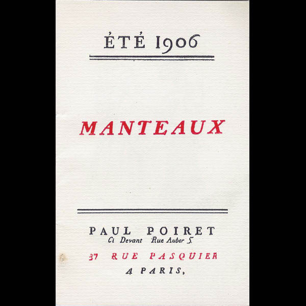 Poiret - Les manteaux de l’été 1906