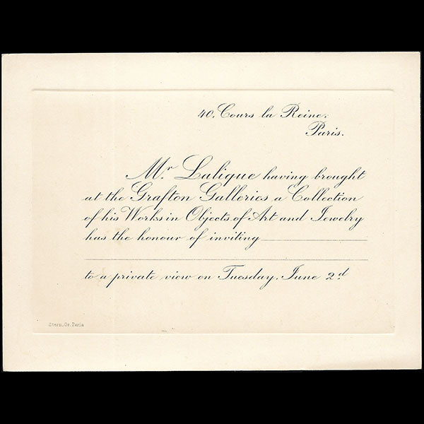 Lalique - Carte d'invitation à l'exposition des oeuvres de René Lalique à la Grafton Galleries de Londres (1903)