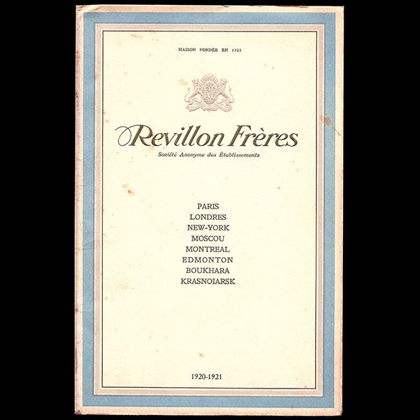 Revillon Frères, catalogue pour l'hiver 1920-1921