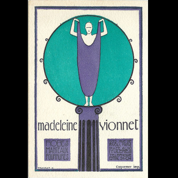 Vionnet - Carte de la maison, 222 rue de Rivoli à Paris (circa 1919)
