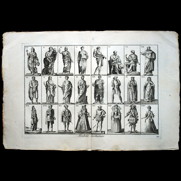 Habits Costumes, 24 figures de l'Antiquité à 1786, planche de l'Encyclopédie Méthodique (1786)