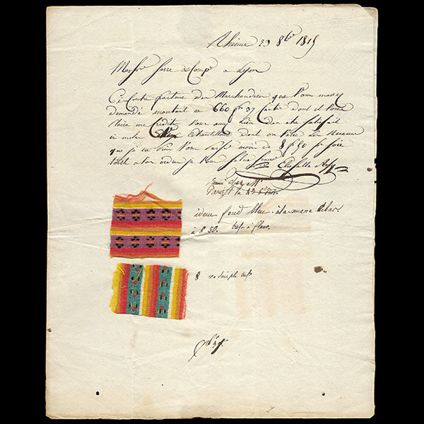 Serre et cie - Correspondance avec échantillons adressée au négociant en tissus par Elie Salle (1819)