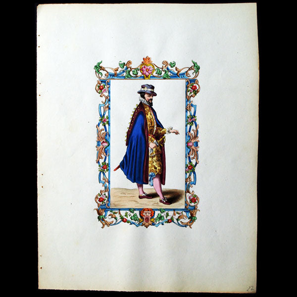 Costumes anciens et modernes, ensemble de 40 dessins aquarellés d'après Vecellio (1860)