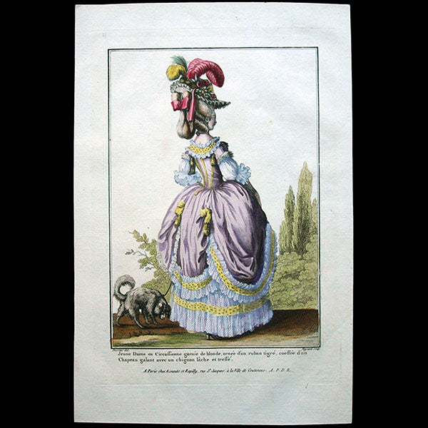 Gallerie des Modes et Costumes Français, 1778-1787, gravure n° H 44, Jeune Dame en Circassienne garnie de blonde (1778)