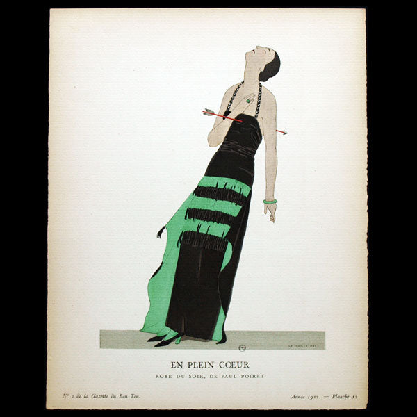 Gazette du Bon Ton - En Plein Coeur, robe du soir de Paul Poiret, planche d'André Marty (n°2, 1922)