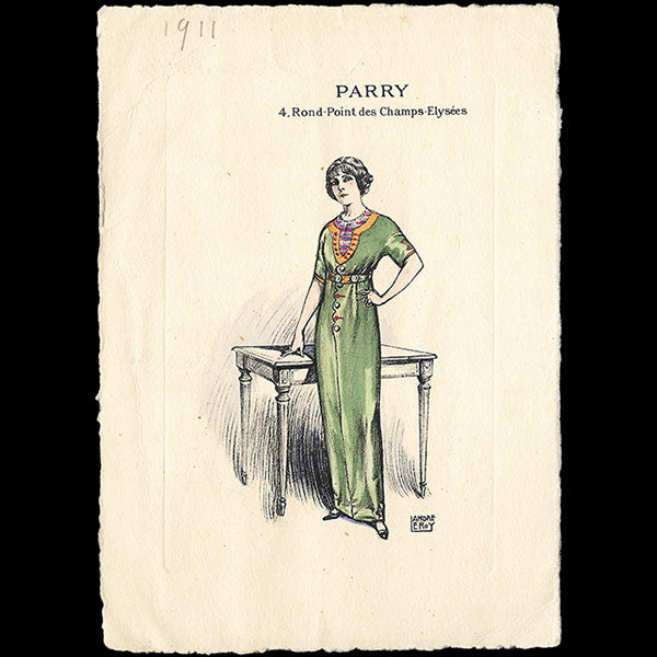 Jean Patou - Carte de la maison de couture Parry, illustrée par André Leroy (1911)
