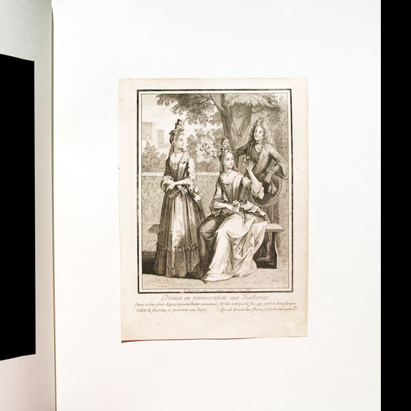 Dames en conversation aux Tuilleries, gravure de Bonnart (circa 1692-1710)