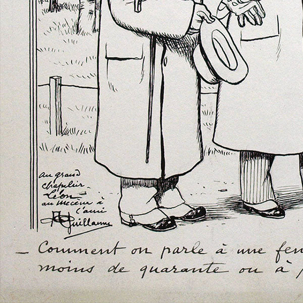 Albert Guillaume - Les trois âges du chapeau, dessin avec envoi au chapelier Léon (1933)