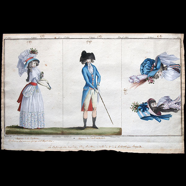 Magasin des Modes Nouvelles Françaises et Anglaises, planches 1, 2 et 3 du 1er cahier de la 3ème année (20 novembre 1787)
