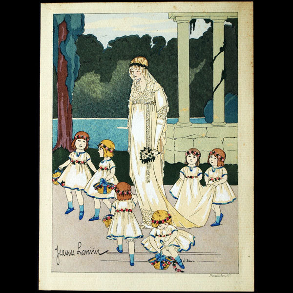 Jeanne Lanvin, La Mariée et ses Demoiselles d'Honneur, pochoir provenant d'une invitation à une présentation de modèles (1912)